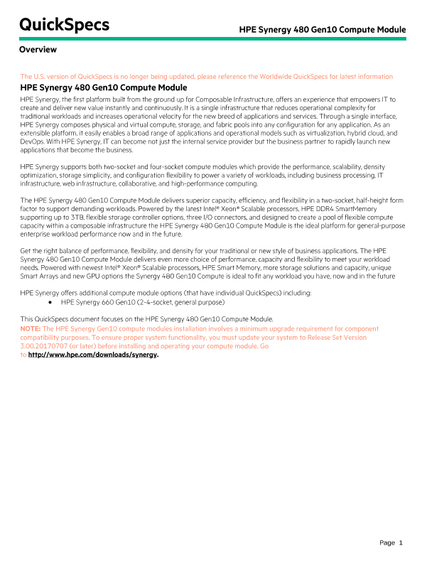 HPE Synergy 480 Gen10 Compute Module – North America version thumbnail