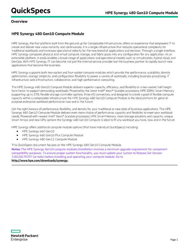 HPE Synergy 480 Gen10 Compute Module thumbnail
