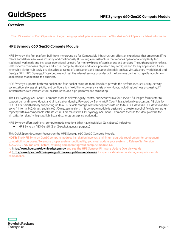 HPE Synergy 660 Gen10 Compute Module – North America version thumbnail