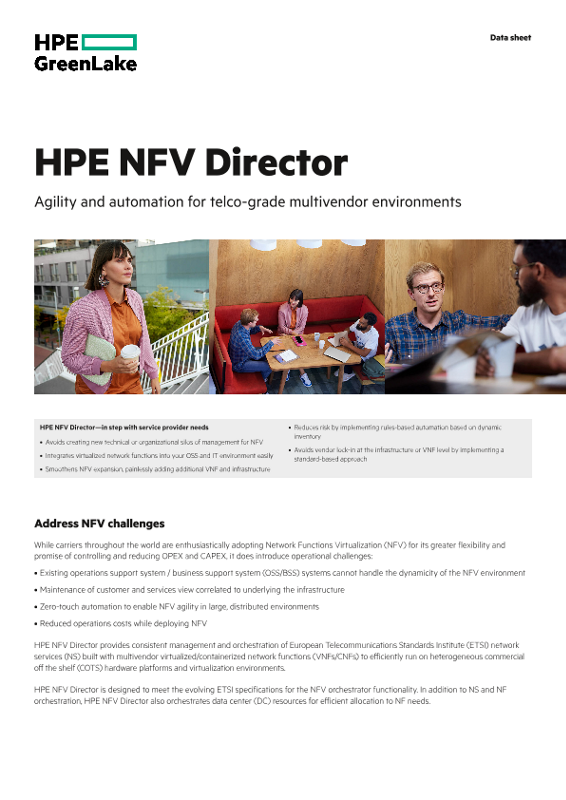 HPE NFV Director – Agility and automation for telco grade multivendor environments data sheet thumbnail