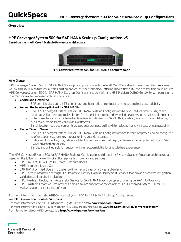 HPE ConvergedSystem 500 for SAP HANA Scale-up Configurations (v5) thumbnail