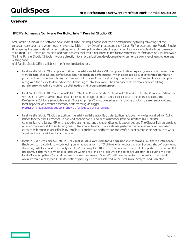 HPE Performance Software Portfolio Intel Parallel Studio XE thumbnail