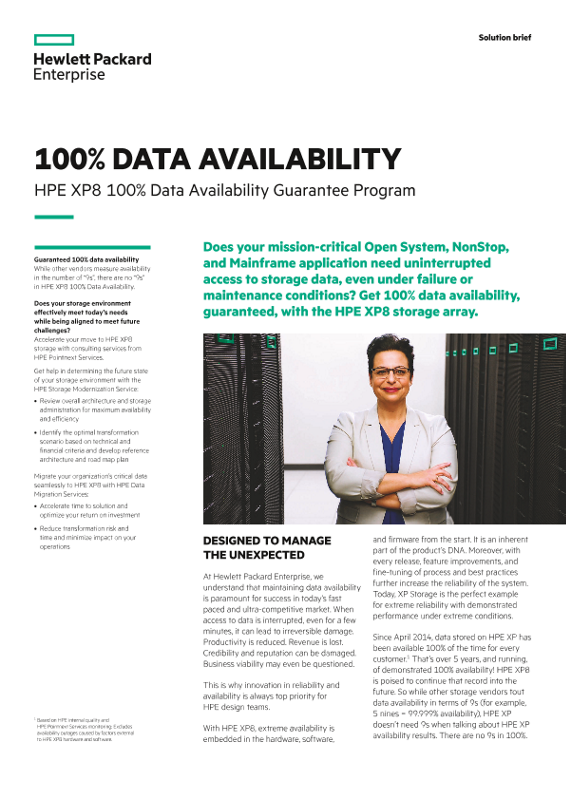 100% data availability: HPE XP8 100% Data Availability Guarantee Program solution brief thumbnail