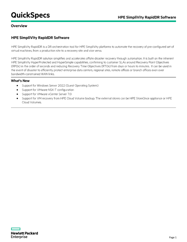 HPE SimpliVity RapidDR Software thumbnail