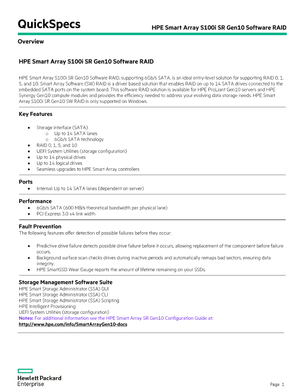 HPE Smart Array S100i Software RAID thumbnail