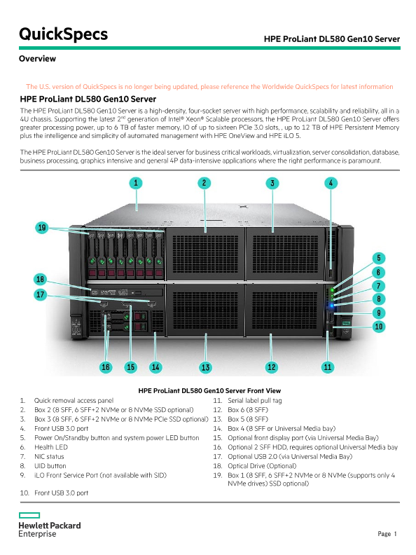 HPE ProLiant DL580 Gen10 Server – North America version thumbnail