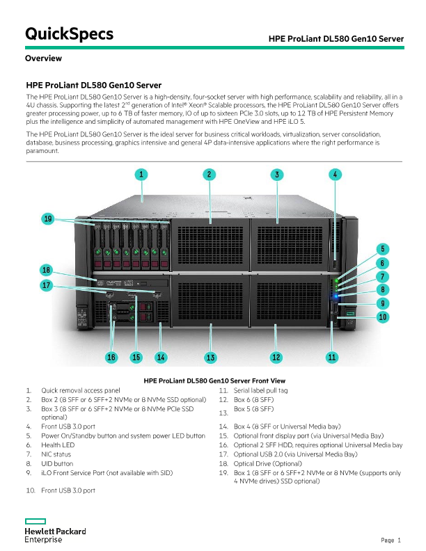 HPE ProLiant DL580 Gen10 Server thumbnail