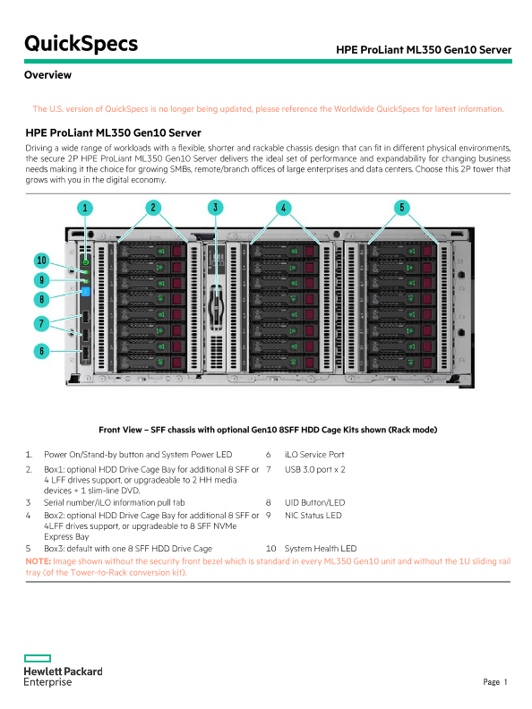 HPE ProLiant ML350 Gen10 Server – North America version thumbnail
