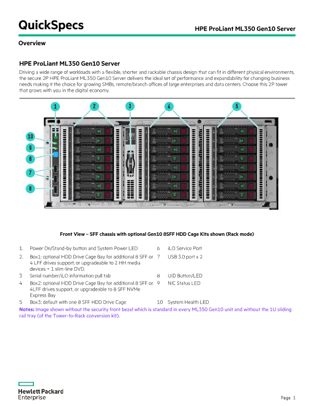 HPE ProLiant ML350 Gen10 Server thumbnail