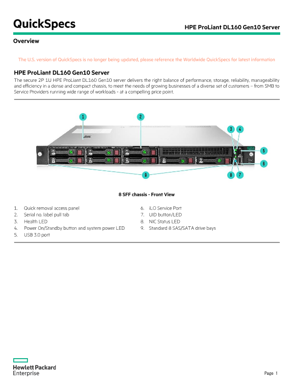 HPE ProLiant DL160 Gen10 Server – North America version thumbnail