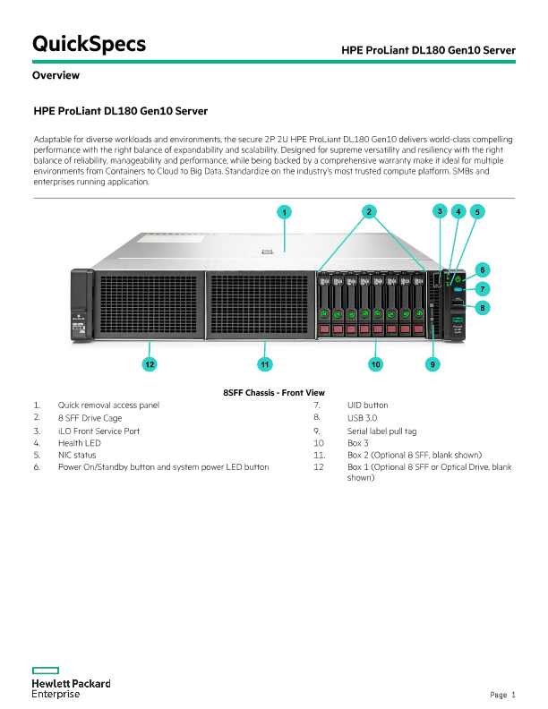HPE ProLiant DL180 Gen10 Server QuickSpecs thumbnail