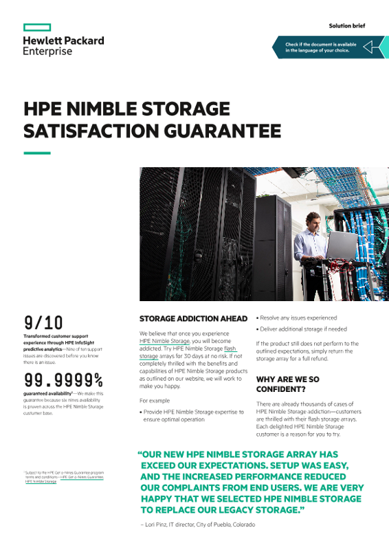 HPE Nimble Storage Satisfaction Guarantee solution brief thumbnail