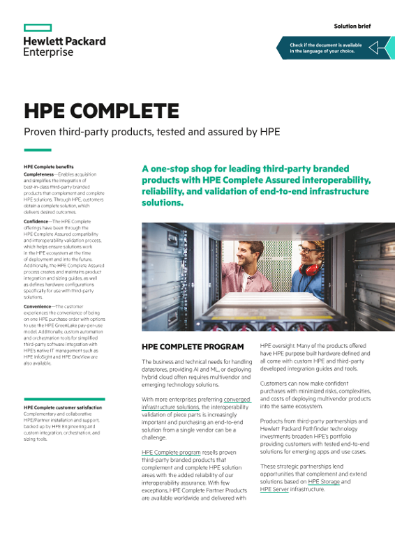 HPE Complete – Proven third-party products, tested and assured by HPE solution brief thumbnail