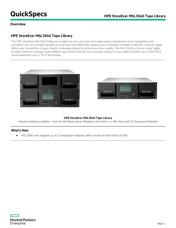 HPE StoreEver MSL3040 Tape Library thumbnail