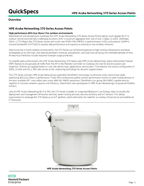 HPE Aruba Networking 370 Series Access Points thumbnail