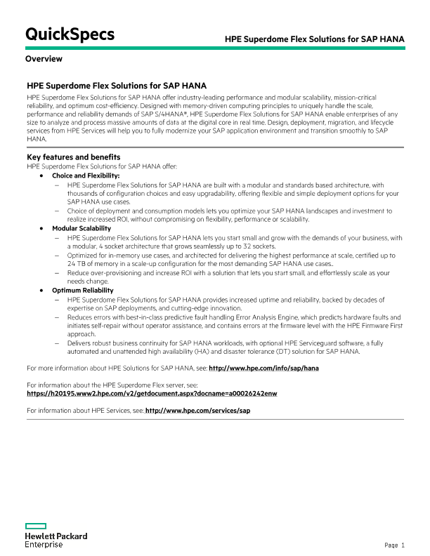 HPE Superdome Flex Solutions for SAP HANA QuickSpecs thumbnail