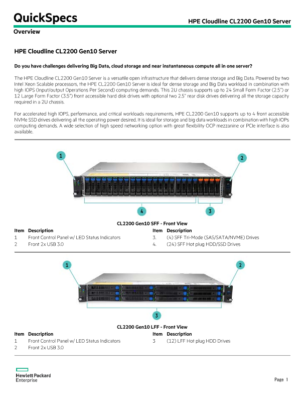 HPE Cloudline CL2200 Gen10 Server thumbnail