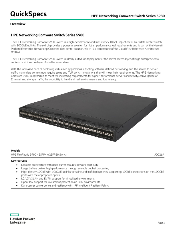 HPE Networking Comware Switch Series 5980 QuickSpecs thumbnail