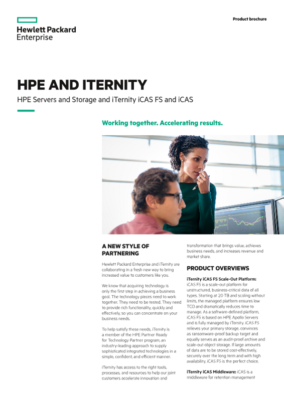 HPE and iTernity – HPE Servers and Storage and iTernity iCAS FS and iCAS brochure thumbnail