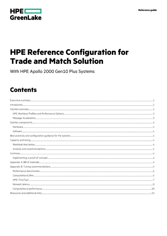 HPE Reference Configuration for Trade and Match Solution with HPE Apollo 2000 Gen10 Plus Systems thumbnail