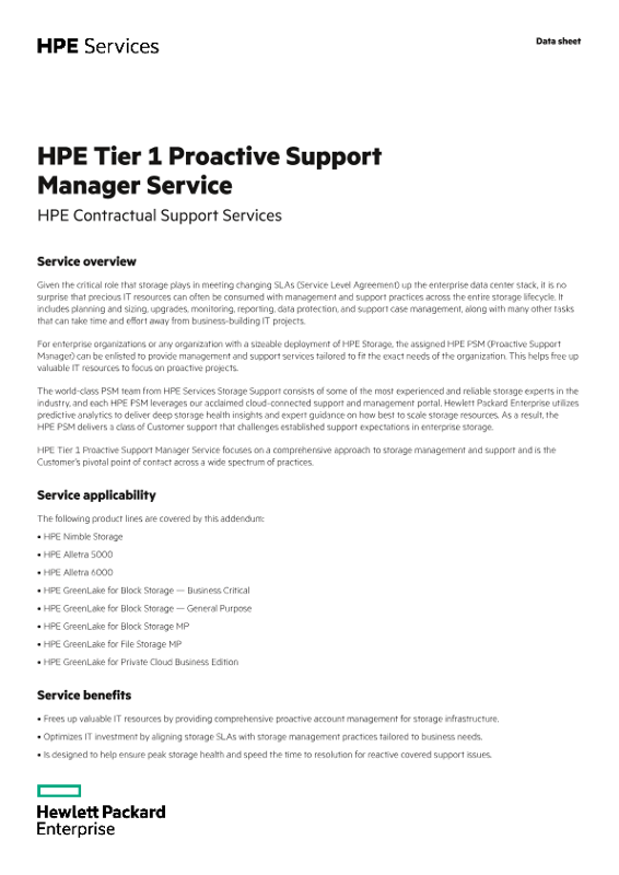 HPE Tier 1 Storage Array Proactive Support Manager Service thumbnail