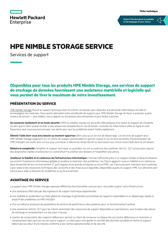 Fiche technique du service de support pour HPE Nimble Storage thumbnail