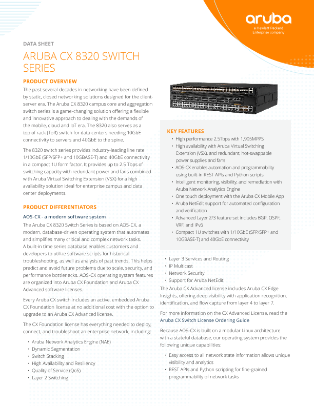Aruba CX 8320 Switch Series Data Sheet thumbnail