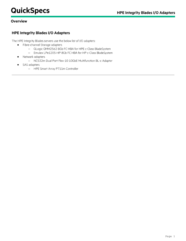 HPE Integrity Blades I/O Adapters thumbnail