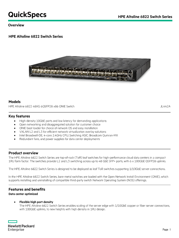 HPE Altoline 6822 Switch Series thumbnail