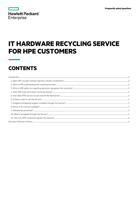 IT Hardware Recycling Service for HPE Customers frequently asked questions thumbnail