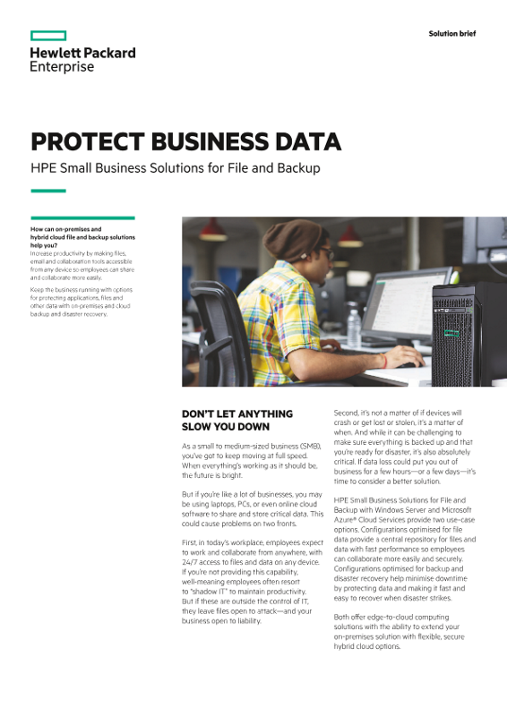 Protect business data: HPE Small Business Solutions for File and Backup solution brief thumbnail