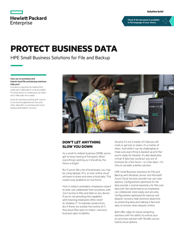 Protect business data – HPE Small Business Solutions for File and Backup solution brief thumbnail