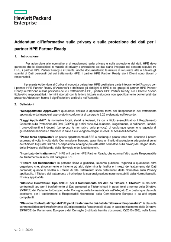 HPE Partner Ready Partner Privacy and Data Protection Addendum thumbnail