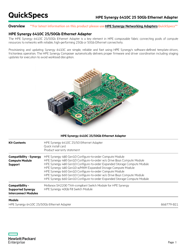 国内初の直営店 Synergy HPE 6410C Adapter Ethernet 25/50Gb クラフト・布製品