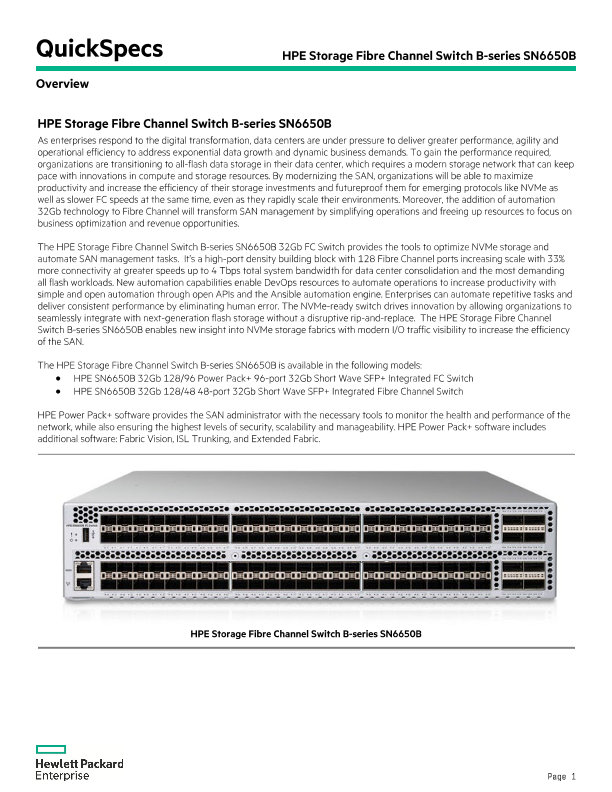 HPE Storage Fibre Channel Switch B-series SN6650B