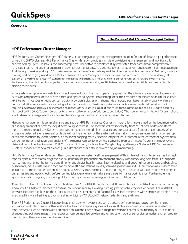 HPE Performance Cluster Manager QuickSpecs thumbnail