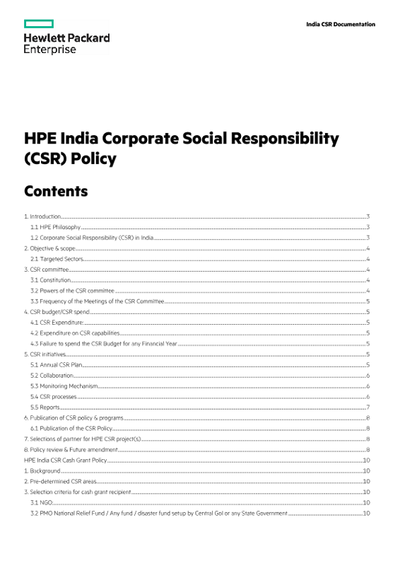 HPE India Corporate Social Responsibility (CSR) Policy India CSR Documentation thumbnail