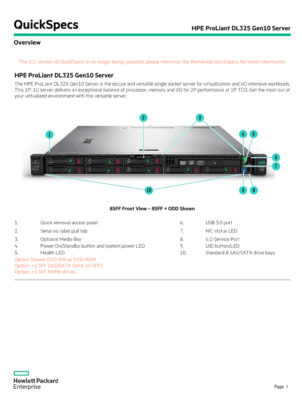 HPE ProLiant DL325 Gen10 Server – North America version thumbnail
