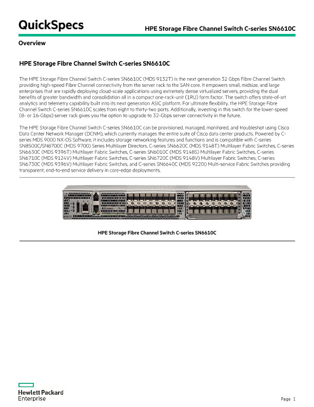 HPE Storage Fibre Channel Switch C-series SN6610C