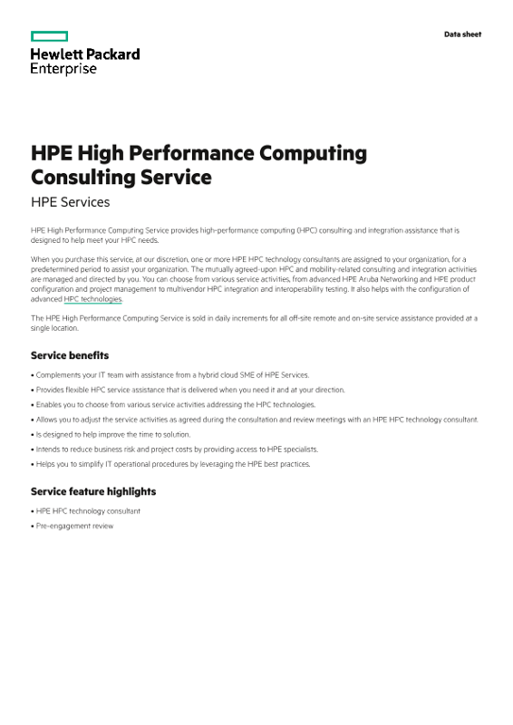 HPE High Performance Computing Consulting Service thumbnail