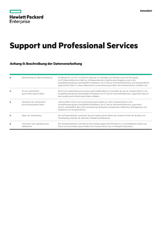 HPE Data Privacy and Security Agreement Schedule with HPE Support and Professional Services (“Services”) legal data sheet thumbnail
