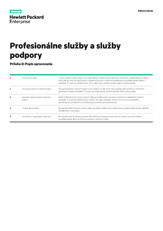 Právna dokumentácia Dodatok k zmluve o ochrane osobných údajov a bezpečnosti HPE s profesionálnymi službami a službami podpory HPE (ďalej len „služby“) thumbnail