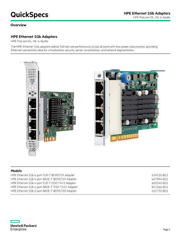 HPE Ethernet 1Gb Adapters thumbnail