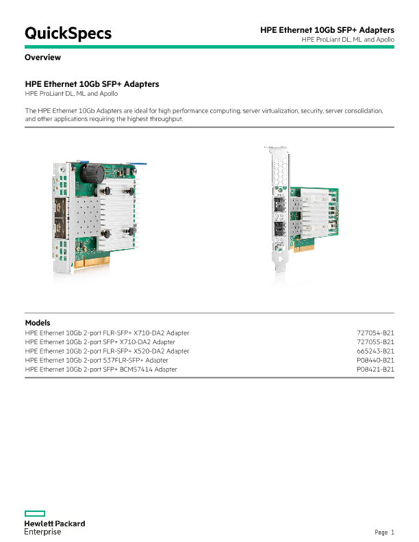 HPE Ethernet 10Gb SFP+ Adapters