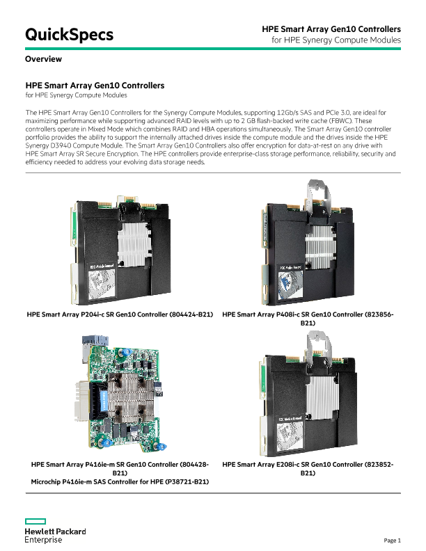 HPE Smart Array Gen10 Controllers for HPE Synergy Compute Modules thumbnail