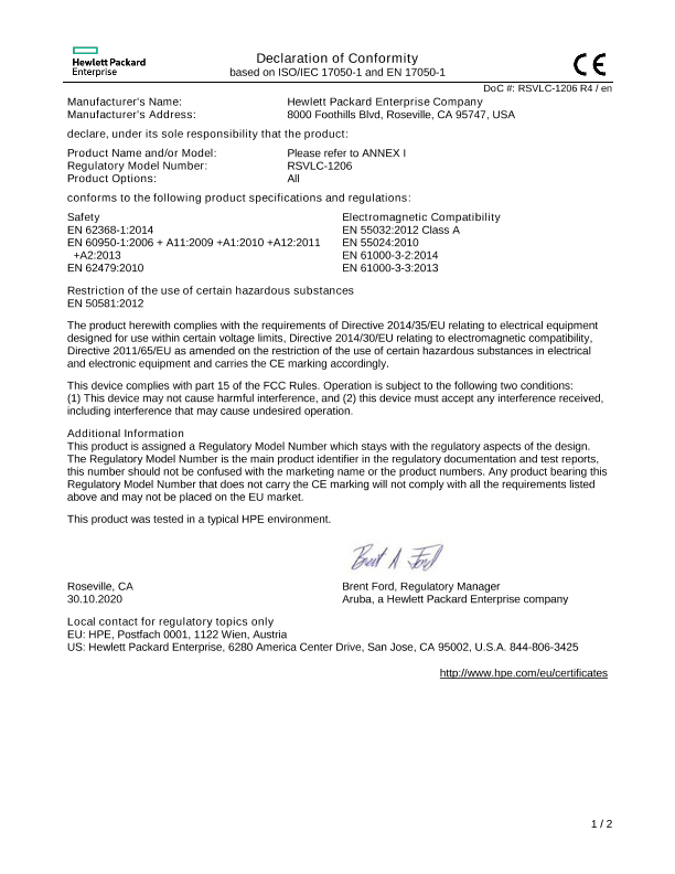 HPE Aruba Networking 2530 48 PoE+ Switch (J9778A) #EUDoC RSVLC-1206 thumbnail