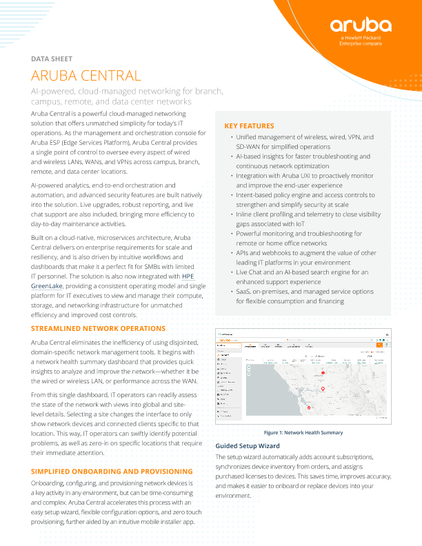 Aruba Central Data Sheet thumbnail