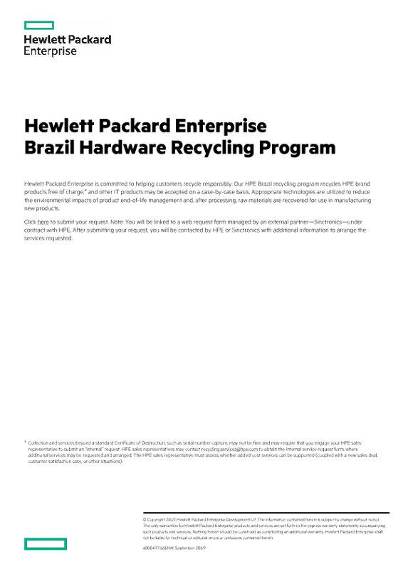 Hewlett Packard Enterprise Brazil Hardware Recycling Program thumbnail