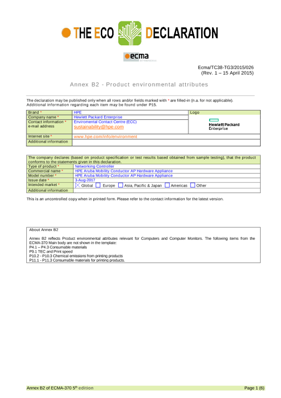 IT Eco Declaration HPE Aruba Networking Mobility Conductor AP Hardware Appliance thumbnail