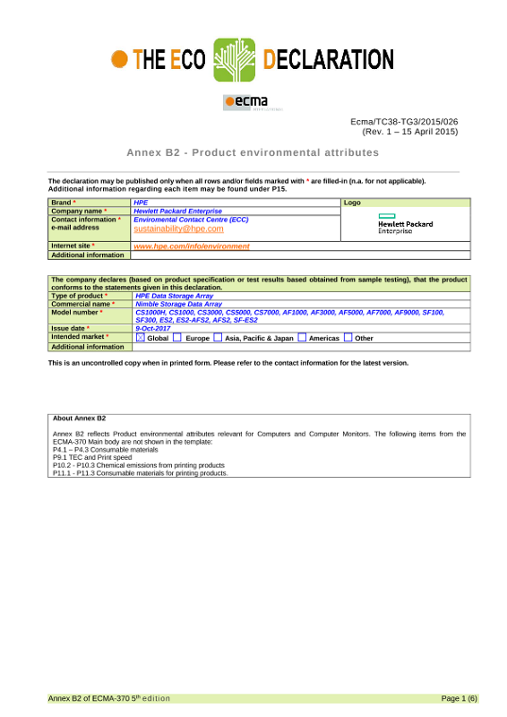 IT Eco declaration HPE Nimble Storage Data Array thumbnail